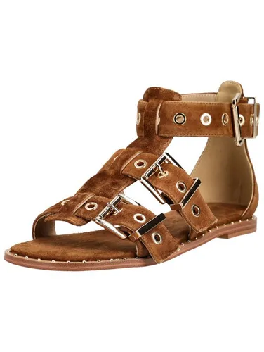 Alma en Pena Veloursleder Sandalen braun 37 EU - Elegante Veloursledersandalen in Caramel für einen lässigen Look. Mit offenem Design und bequemen Blockabsatz ideal für den Sommer.