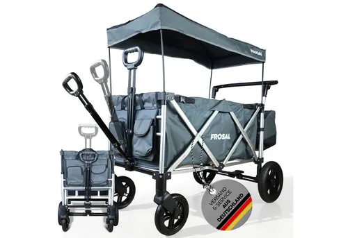 FROSAL Bollerwagen VICTOR faltbar - Robuster faltbarer Bollerwagen für Familienausflüge; mit leichtem Aluminiumgestell, komfortabler Federung und zentraler Bremse für sicheres Abstellen.