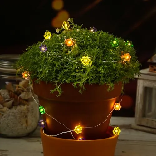 MARELIDA LED Drahtlichterkette mit Mini Blumen 20 bunte Blümchen Batteriebetrieb biegsamer Draht Deko Girlande für Innen (Blume)