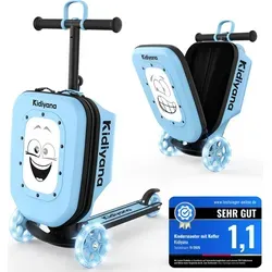 Kidiyana Scooter Koffer Blau mit LED-Rädern – Höhenverstellbar & klappbar - Der Kidiyana Kinderroller bietet Fahrspaß ab 2 Jahren mit höhenverstellbarem Lenker und blinkenden LED-Rädern. Leicht und klappbar, ideal für unterwegs und als Handgepäck geeignet. Robustes Aluminiumgestell für maximale Stabilität.