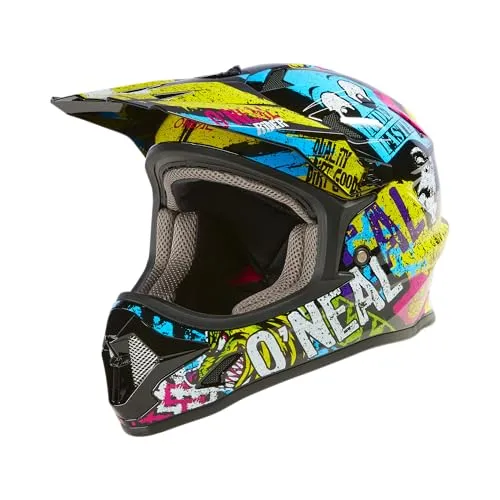 ONeal Sonus Riot Kinder Fahrradhelm - Schwarz/Weiß/Gelb/Blau/Lila - L - Motorradhelm für Kinder mit robuster ABS-Schale, optimaler Belüftung und Fidlock® Magnetverschluss für maximale Sicherheit und Komfort.