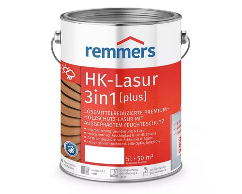 Remmers HK-Lasur 3in1 [plus] teak, matt, 5 Liter - Premium Holzlasur für außen mit 3-fach Holzschutz: Imprägnierung, Grundierung und Lasur in einem. Ideal für Zäune und Gartenhäuser, schützt vor Feuchtigkeit und UV-Strahlen.