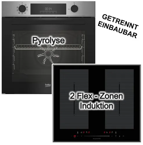 BEKO Pyrolyse Backofen-Set mit Wolkenstein Induktionskochfeld - Praktisches Set aus autarkem Backofen mit Pyrolyse-Selbstreinigung und Induktionskochfeld. Die Flexzonen und Power Boost Funktion bieten effizientes Kochen auf höchstem Niveau.