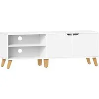 VASAGLE TV-Schrank mit 2 Türen, 140 cm für Fernseher bis 65 Zoll - TV-Halterungen - Moderner Fernsehtisch in Weiß mit verstellbaren Regalen, ideal für einen stilvollen Filmabend im Wohnzimmer.