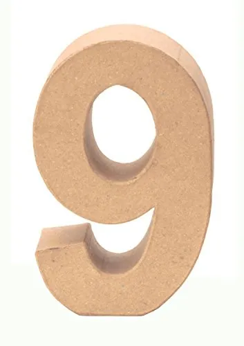 Glorex 6 2029 139 - Papp-Zahl 9, braune Pappe ca. 17,5 x 5,5 cm, ideal zum Bemalen und Bekleben für kreative Dekoideen