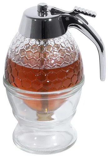 Honigspender Honig Dosierspender mit Abstellgefäß Glas verchromte Kappe 200 ml