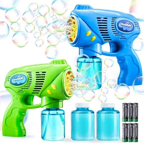JOYIN Seifenblasenpistole Set mit 2 Nachfülllösungen – Spaß für Kinder - Komplettes Seifenblasen-Spielzeugset mit 2 Pistolen und 2 Flaschen Seifenblasenlösung. Ideal für Partys und Outdoor-Aktivitäten, sorgt für endlosen Spaß und faszinierende Blasenshows. Sicher und kinderfreundlich.