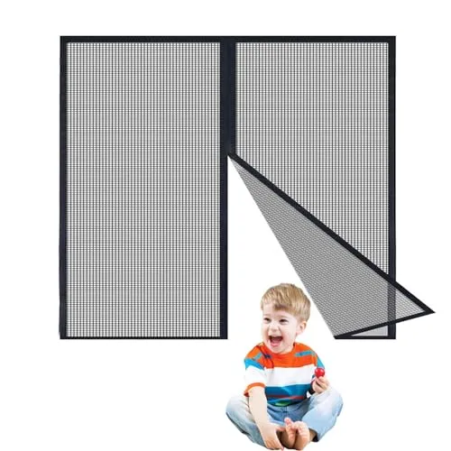 Magnet Fliegengitter Fenster 56 x 70 cm Ohne Bohren mit Vollmagnetstreifen Magnetischer Fliegenvorhang Moskitonetz für Terrassentüren Räume, Schwarz