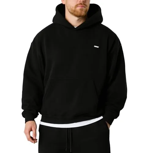 Smilodox Hoodie Dawson - Oversize Kapuzenpullover aus hochwertiger Baumwollmischung, ideal für lässige Looks mit praktischer Kängurutasche und modernem Metallabel.