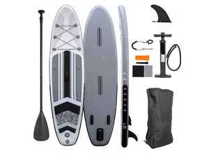 e4fun SUP-Board aufblasbar, grau, 320 x 81 x 15 cm - Aufblasbares Stand Up Paddle Board in grau, ideal für Freizeit und Spaß auf dem Wasser. Robust und leicht zu transportieren für unvergessliche Abenteuer.