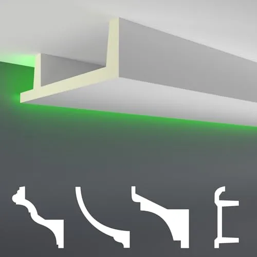 HEXIM LED Stuckleisten Muster - Indirekte Beleuchtung für stilvolle Innenräume - 20 cm LED-Profil für dekorative Wandabschlüsse. Leichte und lichtundurchlässige PU-Leisten schaffen mit indirekter Beleuchtung einen beeindruckenden Fokus auf Möbel. Einfache Montage und anpassbar für jedes Raumdesign.