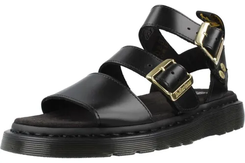 Dr Martens Damen Sandalen Gryphon Atlas Leder schwarz (40) - Stilvolle Damen Sandalen aus gewachstem Atlasleder mit Farbveränderungseffekt. Goldfarbene Beschläge und der charakteristische AirWair-Griff sorgen für einen modischen Auftritt. Perfekt für lässige Anlässe.