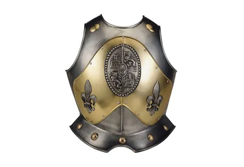 Battle Merchant Ritter-Kostüm Spanischer Brustpanzer Fleur de Lis - Historisches Kostüm mit edlem Brustpanzer aus Edelstahl, ideal für Mittelalter-Veranstaltungen. Stilvoll in schwarz und gold, perfekt für beeindruckende Auftritte.