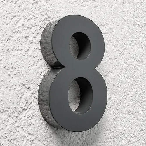 3D Hausnummer 8 aus Edelstahl in anthrazit RAL7016 - Hochwertiges Hausnummernschild aus rostfreiem Edelstahl, ideal für den Außenbereich. Schickes Design in Arial Schriftart, wetterfest und langlebig.