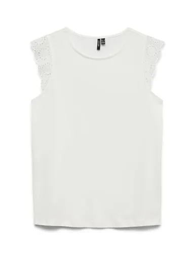 VERO MODA Damen VMEMILY SL Gathering JRS NOOS Top, Snow White, Large