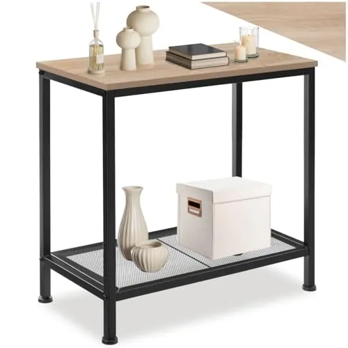 tectake Beistelltisch Filton - Hochkantiger Ablagetisch im Industrial Style - Ablagetisch im typischen Industrial Style mit zwei Ebenen für Pflanzen und Alltagsgegenstände. Stabil durch Holzspanplatte und schwarzes Stahlgestell, ideal für kleine Räume.
