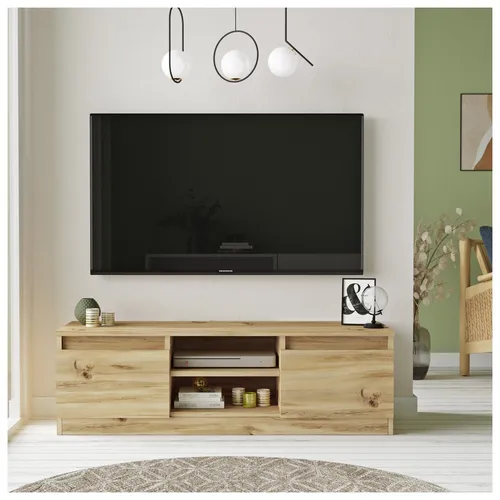 moebel-direkt-online TV-Rack Heike 120 cm – Modernes Design mit Klapptüren - TV-Rack in Eiche-Nachbildung, bietet 2 geschlossene und 2 offene Fächer für optimalen Stauraum. Ideal für ein modernes Wohnzimmer, einfach selbst zu montieren.
