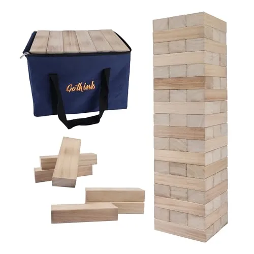 GOTHINK Wackelturm Spiel Holz – 54 Teile, 1.2m Hoch mit Tragetasche - Spaßiges Stapelspiel für die ganze Familie! Leichte Holzblöcke sorgen für sicheres Spielen und fördern Kreativität. Perfekt für Gartenpartys und Ausflüge!