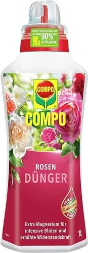 Compo Rosendünger Flüssig 1 l - Mineralischer Flüssigdünger für Rosen mit extra Magnesium. Ideal für kräftige Blüten und gesundes Wachstum – einfach dosierbar für Zimmer, Kübel und Freiland.