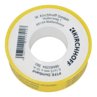 PTFE-Gewindedichtband 0,1x12mmx12m - Hochleistungsdichtung - Weißes PTFE-Gewindedichtband für eine zuverlässige Abdichtung. Beständig gegen Chemikalien und einfach in der Anwendung, ideal für Feingewinde bis 3/8 Zoll.