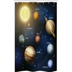 Abakuhaus Duschvorhang Badezimmer Deko Set aus Stoff mit Haken Breite 120 cm, Höhe 180 cm, Platz Sonnensystem-Planeten bunt