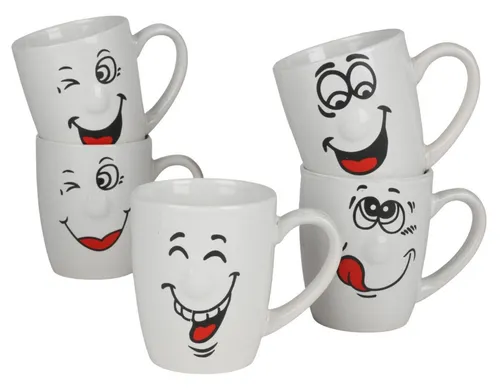 EDCO Kaffeebecher mit Smiley-Gesicht 300ml - Tassen - Lustiger Kaffeebecher mit 300 ml Füllmenge aus Keramik, perfekt für gute Laune beim Kaffeegenuss!