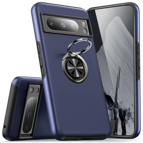 KRAFTCARE Hülle für Google Pixel 8 Pro, Handyhülle mit Eingebetteter 360° Grad Ring, Magnetische Schutzhülle TPU Stoßfest Cover Case für Google Pixel 8 Pro, Blau