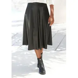 LASCANA Lederimitatrock in Midilänge, hochgeschnittener Faltenrock, casual-chic schwarz 34