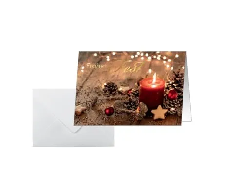 SIGEL DS093 Premium Weihnachtskarten-Set Red Christmas Candle, A6, 10 Karten mit Umschlägen, optimal zum Bedrucken, aus nachhaltigem Papier