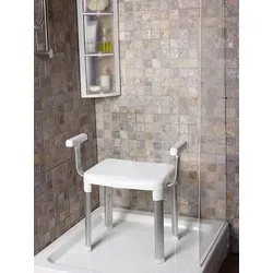 Bischof Duschhocker - Rutschfester Duschstuhl für Sicherheit - Behinderten-Bedarf, ergonomisch geformt und höhenverstellbar für optimalen Komfort, ideal für bewegungseingeschränkte Personen in der Dusche.