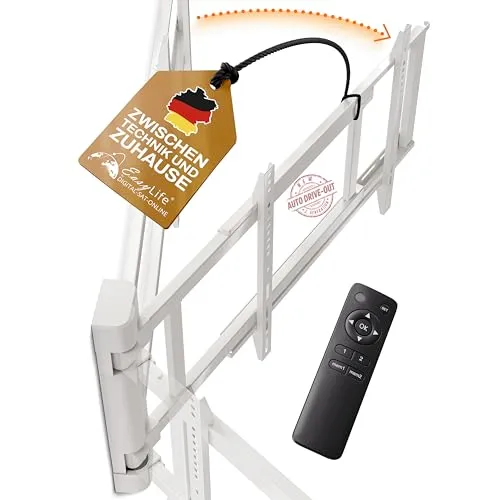 EasyLife elektrische TV Wandhalterung Auto Drive-out, 32–75" - Schwenkbare TV Wandhalterung für Bildschirme von 32 bis 75 Zoll. Mit elektrischer Steuerung und Fernbedienung für optimalen Komfort. Belastbar bis 50 kg, inklusive Montagezubehör.