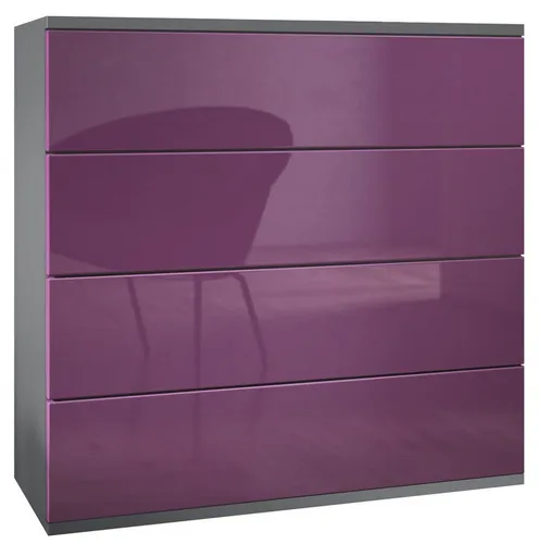 Vladon Kommode Pavos V3 - Hängendes Sideboard mit 4 Schubladen - Moderne Schubladenkommode in Anthrazit matt/Brombeer Hochglanz, mit innovativem Push-to-Open-System für müheloses Öffnen und pflegeleichter Oberfläche.