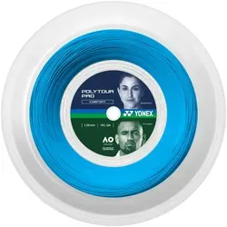 Yonex Tennissaite Poly Tour Pro Blau 200m Rolle - Hoch haltbare Polyestersaite für mehr Ballgriff und Power, ideal für ambitionierte Spieler. Von Topspielern genutzt, reduziert Schulter- und Ellenbogenermüdung.