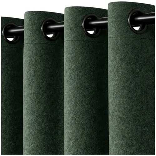heimtexland Filz Thermovorhang Waldgrün-Schwarz 245x135 cm - Blickdichter Filzvorhang in natürlicher Optik für effektive Abdunkelung und Kälteschutz. Ideal für Wohnräume, reduziert Geräusche und verbessert die Akustik. Pflegeleicht und mit stabilen Metallösen für einfaches Aufhängen.
