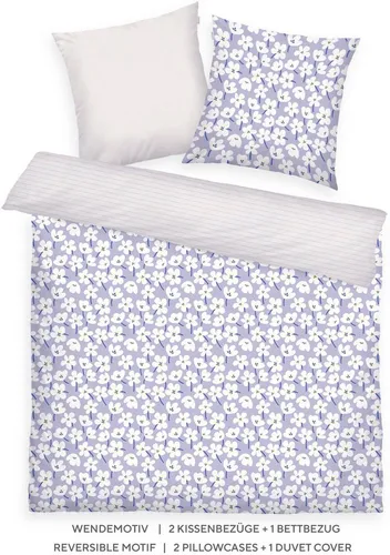 TOM TAILOR HOME Bettwäsche FRESH FLOWERS 135x200cm, 155x220cm oder 200x220cm - Bettwäsche-Set in Soft Lilac & Off White, 3-teilig aus Renforcé mit Wendefunktion und farbigem Markenreißverschluss. Pflegeleicht und OEKO-TEX® zertifiziert.