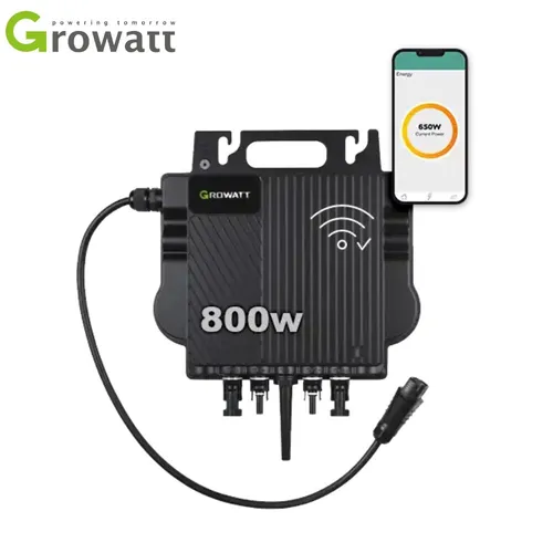 Growatt NEO 800M-X Mikro-Wechselrichter mit 5m Schukokabel - Wechselrichter für Balkonkraftwerke mit Plug & Play Installation, 2 MPPTs für optimale Energieerträge und integrierter WiFi-Funktion zur einfachen Systemüberwachung.