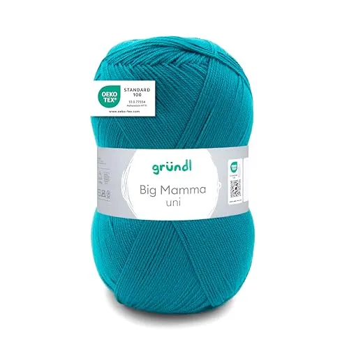 Gründl Wolle Big Mamma uni - XXL Wolle zum Stricken - Strickgarn - Weich und hautfreundlich - 100% Polyacryl - 1 Knäuel 400 g / 1040 m - Nadelstärke 3,5-4,5 - petrol