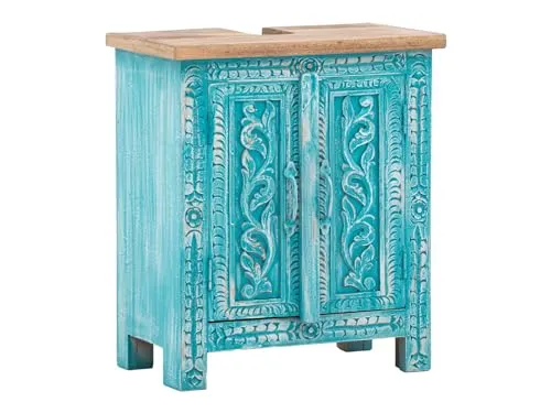 massivum Waschbeckenunterschrank Santa Cruz aus Massivholz – blauer Badschrank - Stylischer Waschbeckenunterschrank aus robustem Mango-Massivholz, ideal für Ihr Badezimmer. Mit 2 Türen und kompakten Maßen von 52x30x60 cm bietet er viel Stauraum und eine moderne Optik.