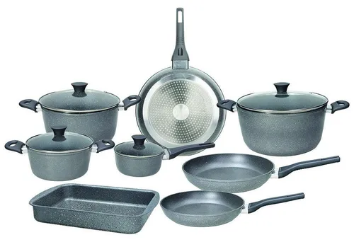 Tognana Porcellane V979112PHAE Topf-Set 12 Stück - Silber - Hochwertiges 12-teiliges Topf-Set aus Aluminium mit Teflonbeschichtung, inklusive 4 Kochtöpfen und 3 Pfannen – ideal für kreative Kochabende.