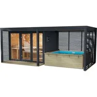 CHILLROI Saunahaus Angelus XL mit Anbaudach und Minipool - Massive Außensauna aus nordischer Fichte mit 38 mm Wandstärke, ideal für entspannende Wellnessmomente im Freien. Nutzen Sie das Anbaudach als Lounge-Bereich oder für Ihren Minipool.