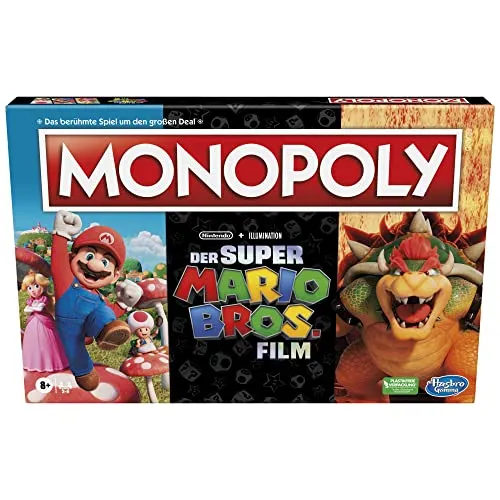 Hasbro Gaming Monopoly Super Mario Bros. Film Edition - Brettspiel für Kinder, mit Bowser Figur und Warp-Röhren für spannenden Spielspaß