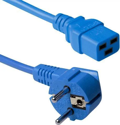 ACT Powercord mains connector CEE7/7 male (angled) - C19 blue 1.20 m. Lengte: 1.2 m Powercord schuko-c19 blu 1.20m (AK5172)