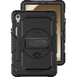 Just in Case Samsung Galaxy Tab S9 Rotating Backcover Schwarz - Robuste Schutzhülle für Samsung Galaxy Tab S9, S9 FE, S10 FE und S10 Lite. Schützt effektiv vor Stößen und Stürzen. Integrierter drehbarer Ständer für flexibles Arbeiten und Multimedia. Stylus sicher verstaut, Schulterband für einfachen Transport.