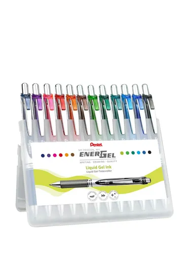 Pentel EnerGel BL77-12 Gel-Tintenroller - Schreibutensilien mit 12 nachfüllbaren Gel-Tintenrollern in verschiedenen Farben, ideal für Linkshänder, schnell trocknend und mit gummierter Griffzone für angenehmes Schreiben.