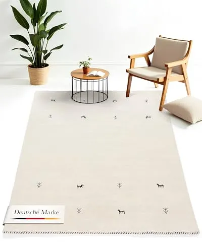 carpetfine Wollteppich Gabbeh Uni Weiß 80x150 cm - Teppich für Wohn- und Schlafzimmer, aus 100% Wolle, langlebig und pflegeleicht, ideal auch für Fußbodenheizung.
