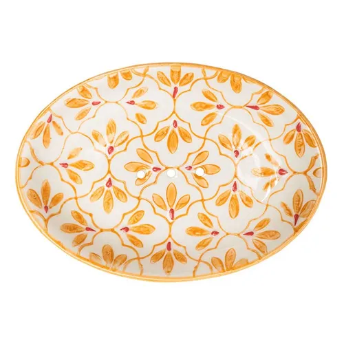 Keramik Seifenschale - Floral oval gelb/rot | TRANQUILLO