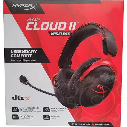 HyperX Cloud II Wireless Gaming-Headset - Kabelloses Gaming-Headset mit 30 Std. Akkulaufzeit und 20 m Reichweite, ausgestattet mit 53-mm-Treibern für beeindruckenden Sound und legendärem HyperX Komfort.