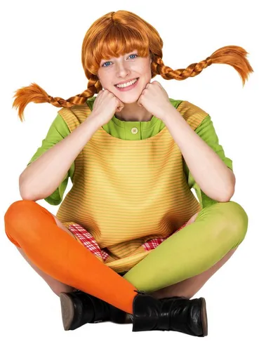 Pippi Langstrumpf Perücke - Faschingskostüm Damen - Rot - Original Pippi Langstrumpf Perücke aus Kunsthaar – ideal für Dein Kostüm! Mit charakteristischem Pony und zwei abstehenden Zöpfen. Perfekter Sitz dank Haarnetz. Verleihe Deiner Faschingsparty den Pippi-Look!