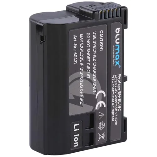 Blumax Akku kompatibel mit Nikon EN-EL15c |- 2400mAh -| EN-EL15b EN-EL15a EN-EL15 - NTC-Sensor & V1-Gehäuse - für Z8 Z7 II Z6 III Zf Z5 D800 D7500
