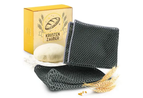 KRUSTENZAUBER 2er Set Teigreinigungstuch für hartnäckige Teigrückständen beim Brot backen, Teigentferner als Brot-backen Zubehör, Teigtuch als Reinigungstuch aus strapazierfähigem Polyester, Netztuch